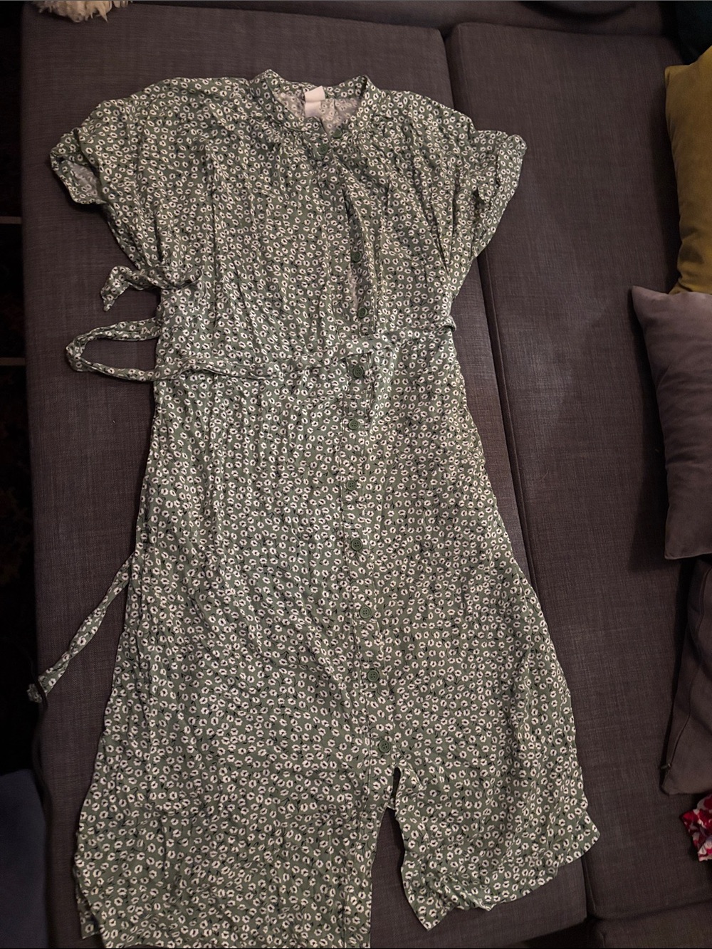 Casual Green Floral Button-Front Women's Dress h&m